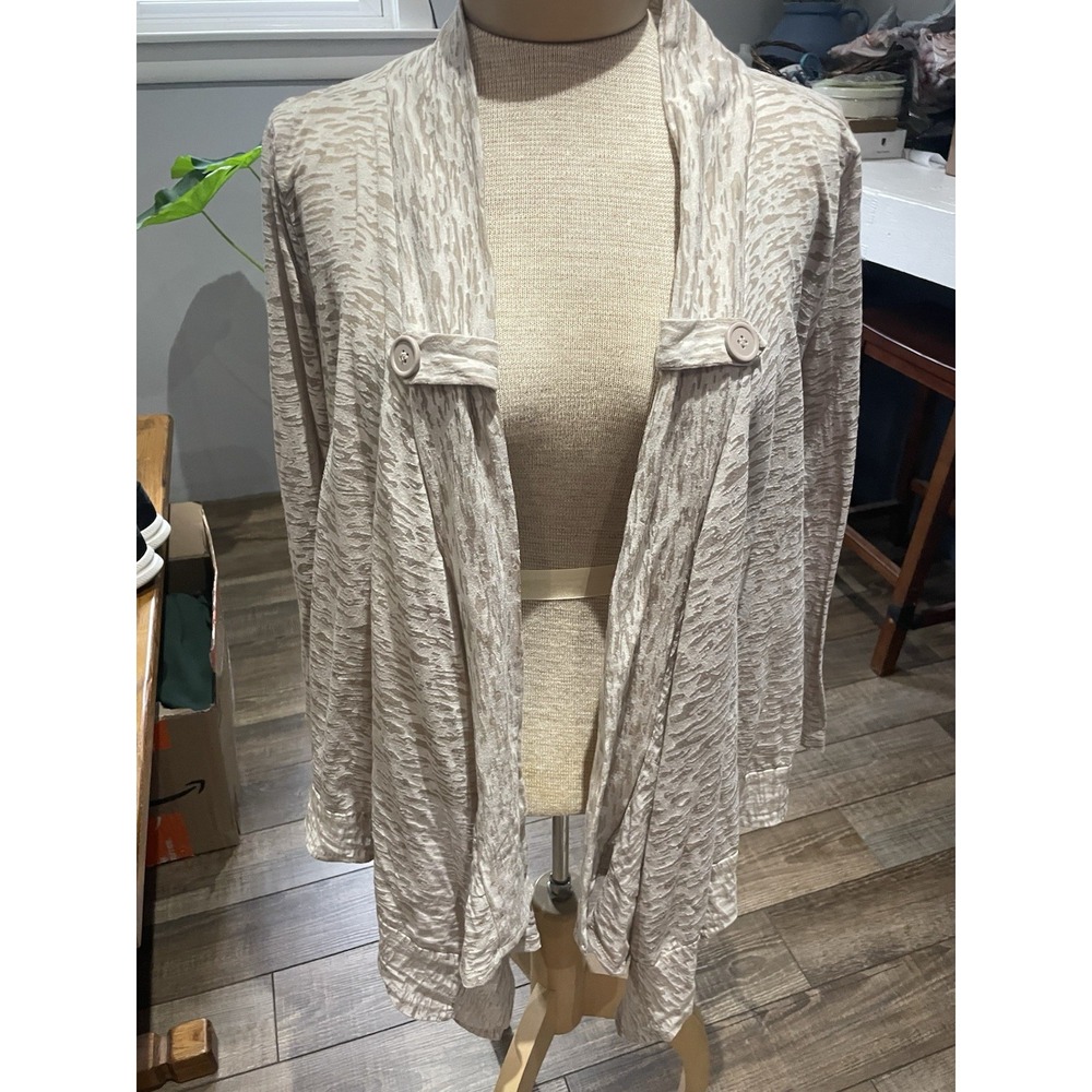 Cocomo Woman Burnout Tan Waterfall Open Cardigan 1X Lightweight Button Vacation